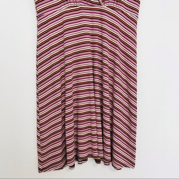 New! Stitch & Pine Ribbed Knit Stripes Fit & Flare Flutter Sleeves Mini Dress - Picture 6 of 9